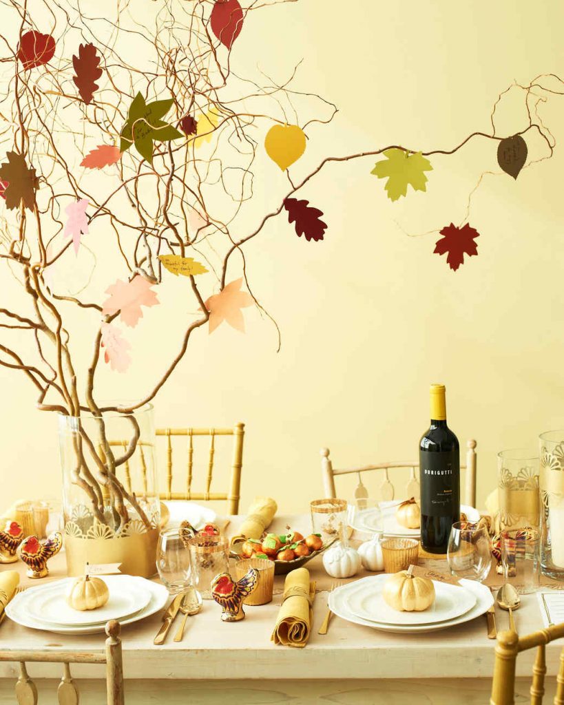 Fall table, thanksgiving table, thankful tree centerpiece, martha stewart